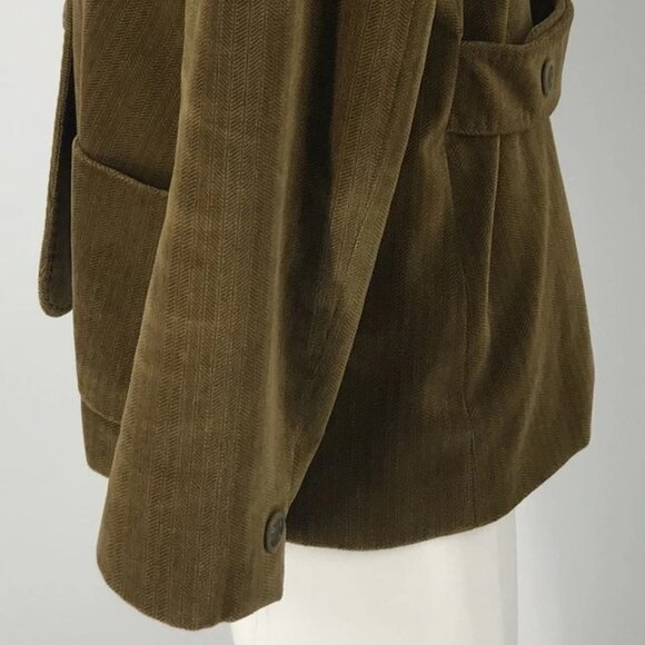 Max Mara golden brown herringbone print cotton velvet peak lapel blazer sz 12 - Picture 6 of 9